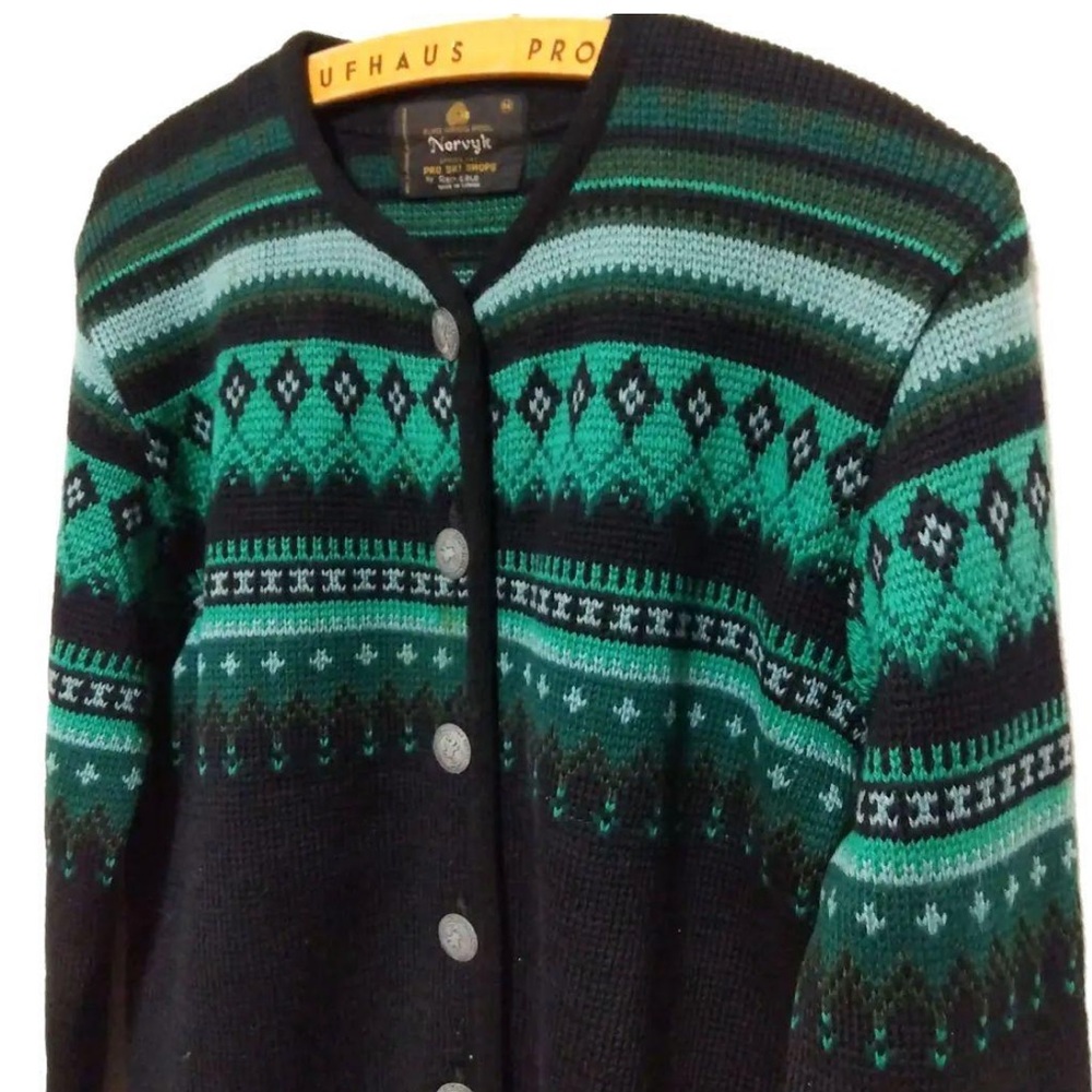 Women's Green and Black Cardigan Sweater